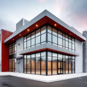 contemporary-commercial-building-sleek-architecture-stands-under-colorful-evening-sky-modern-commercial-building-377360532
